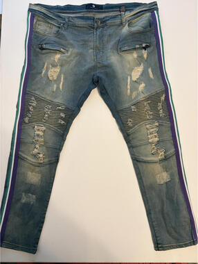 Focus Men's Moto Biker Side Stripes Jeans (Size 44x32)